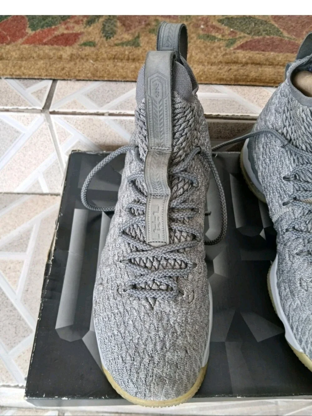 Nike Men's Grey Knit Athletic Sneakers Lebron XV